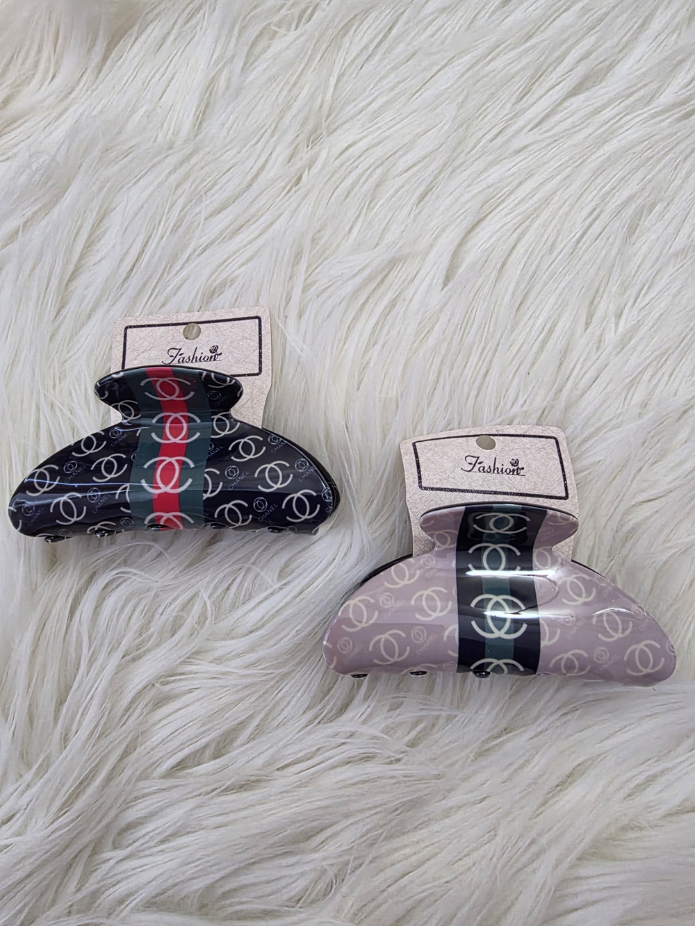 Designer-Inspired Pink & Black Hair Claw Clips - Set of 2